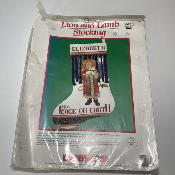 Dimensions Christmas Stocking Kit Lion and Lamb 8399 Mary Englebreit 1990 New - Picture 2 of 5